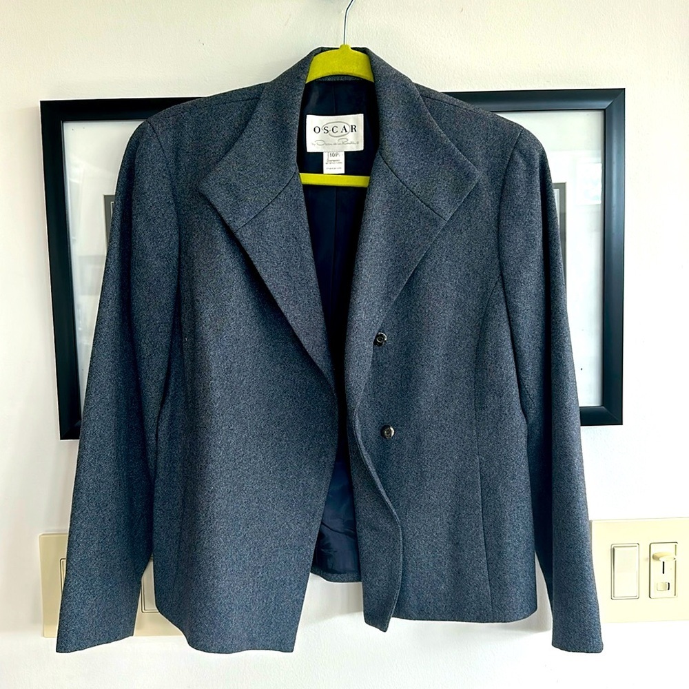Oscar De La Renta blue waist length jacket blazer size 10 petite